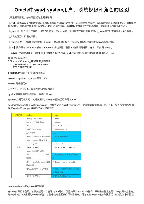 Oracle中sys和system用户、系统权限和角色的区别