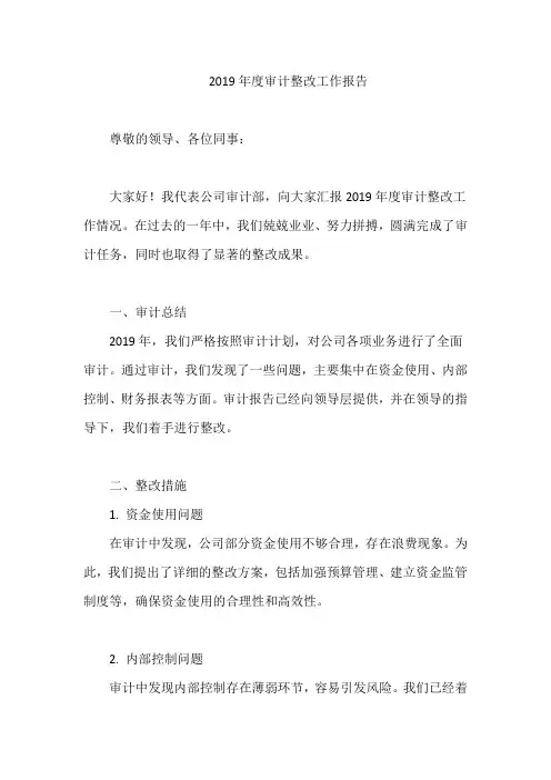 2019年度审计整改工作报告