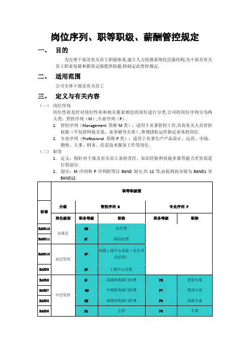 岗位序列职等职级和薪酬管理规定