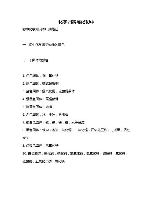 化学归纳笔记初中