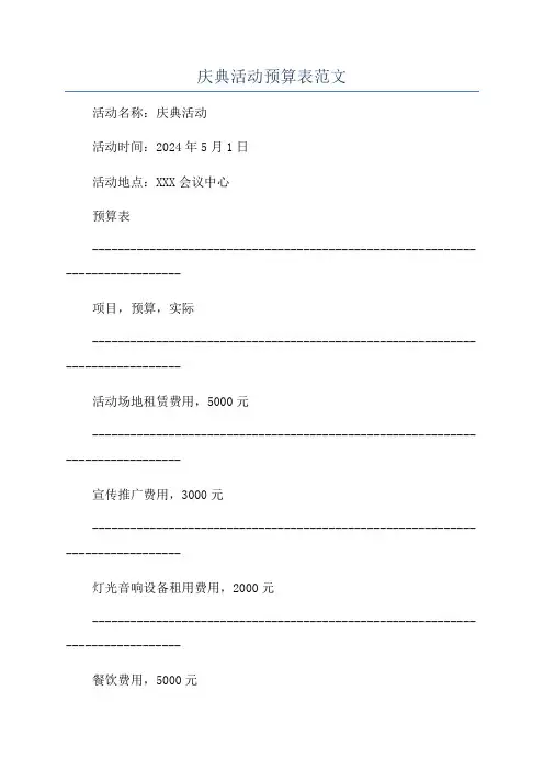 庆典活动预算表范文