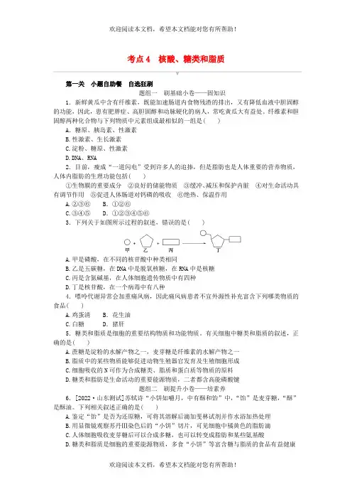 2023版新教材高考生物复习特训卷第一单元走近细胞及组成细胞的分子考点4核酸糖类和脂质