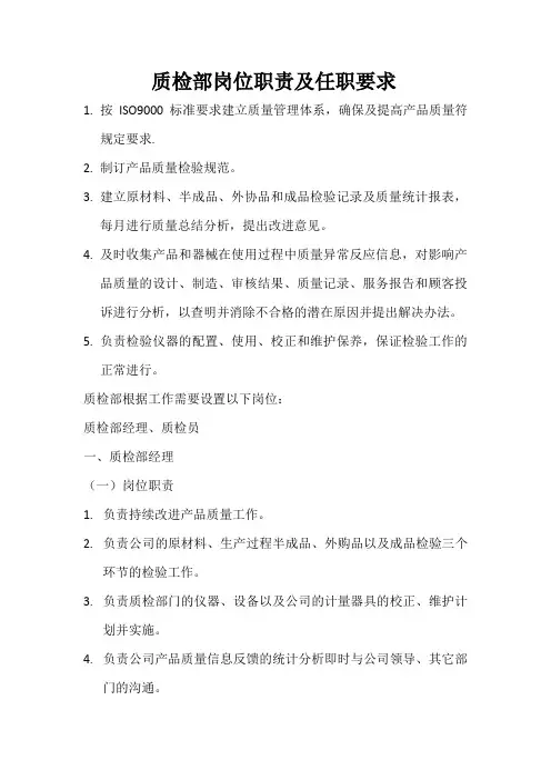 质检部岗位职责及任职要求