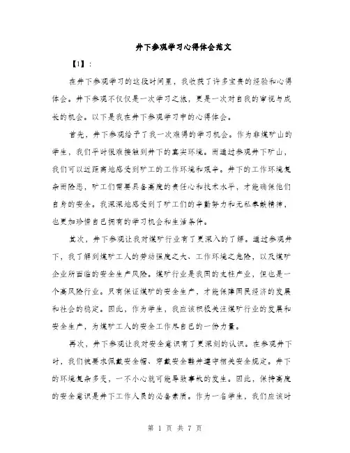 井下参观学习心得体会范文（三篇）