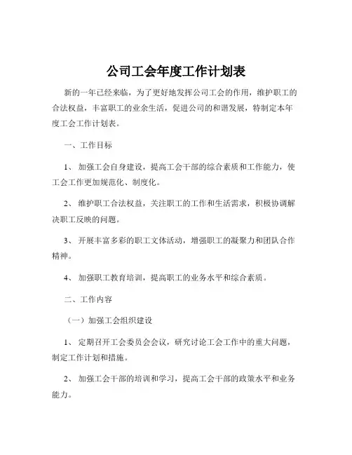 公司工会年度工作计划表