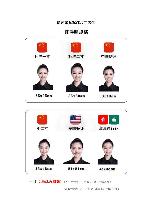 照片常见标准尺寸大全