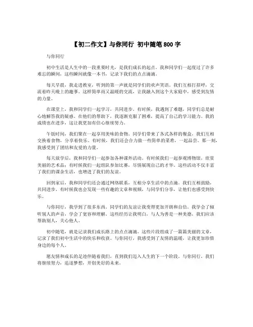 【初二作文】与你同行 初中随笔800字
