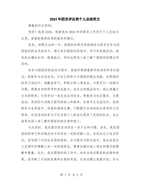 2024年团员评议表个人总结范文