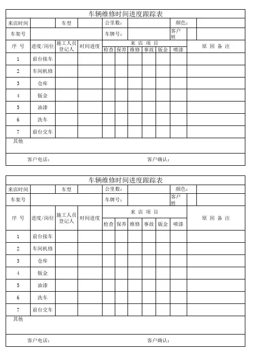 车辆维修时间跟踪表