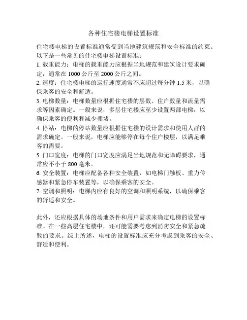 各种住宅楼电梯设置标准
