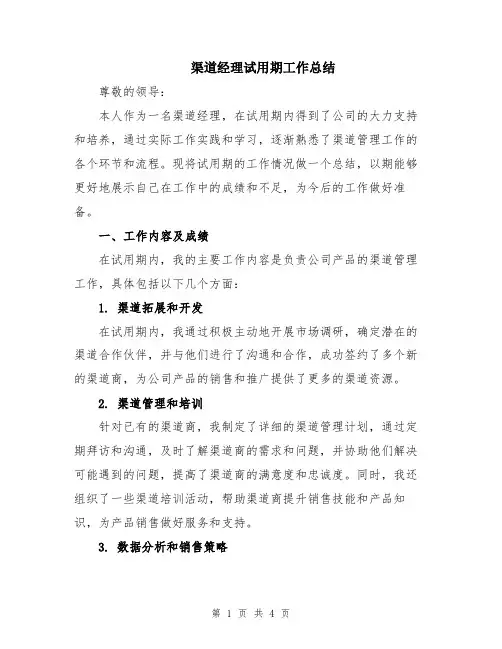渠道经理试用期工作总结