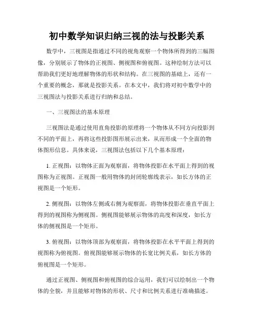 初中数学知识归纳三视的法与投影关系