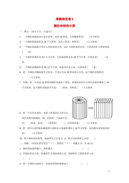 2022六年级数学下册第4单元圆柱和圆锥周测培优卷5冀教版