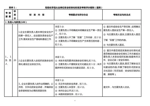 山东省危险化学品从业单位安全标准化标准及考核评分细则