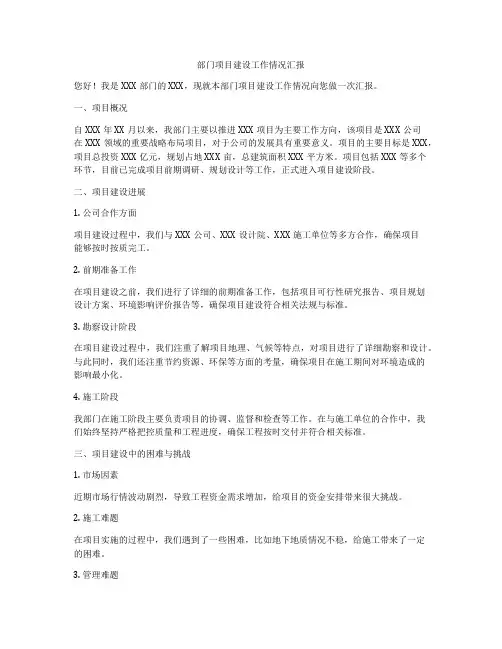 部门项目建设工作情况汇报