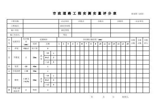 市 政 道 路 工 程 实 测 实 量 评 分 表