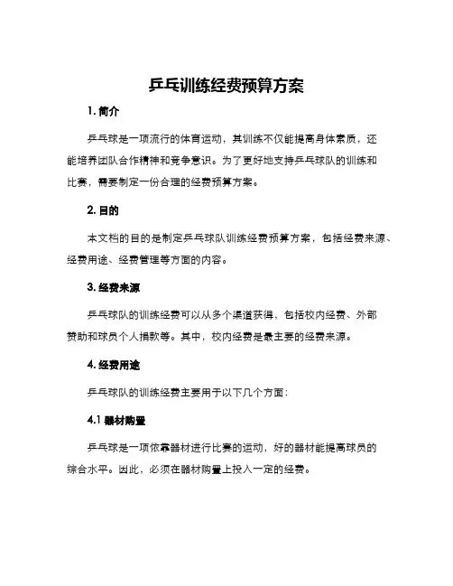 乒乓训练经费预算方案