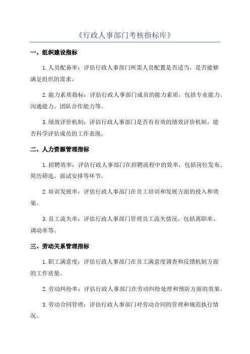 《行政人事部门考核指标库》