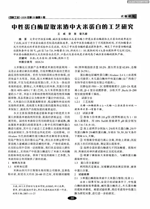 中性蛋白酶提取米渣中大米蛋白的工艺研究