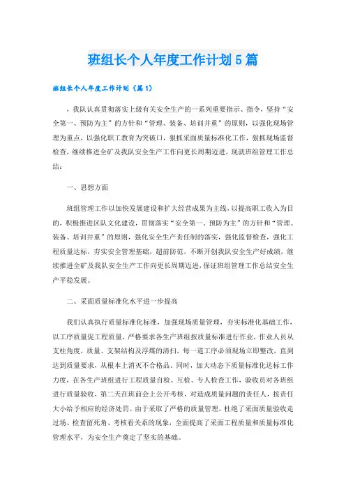 班组长个人年度工作计划5篇