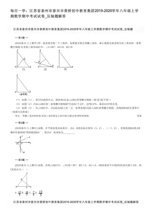 每日一学:江苏省泰州市泰兴市黄桥初中教育集团2019-2020学年八年级上学期数学期中考试试卷_压轴题解答