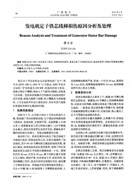 发电机定子铁芯线棒损伤原因分析及处理