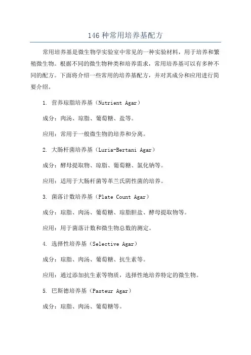 146种常用培养基配方