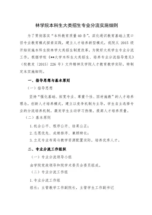 林学院本科生大类招生专业分流实施细则【模板】