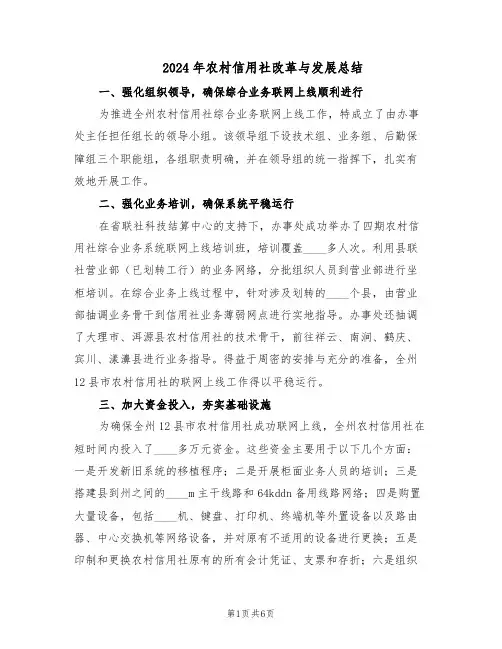 2024年农村信用社改革与发展总结（二篇）
