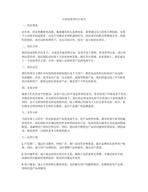 小组创业项目计划书