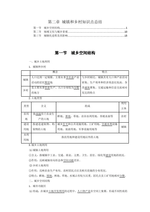新教材湘教版高中地理必修第二册第二章城镇和乡村 知识点考点重点难点归纳总结