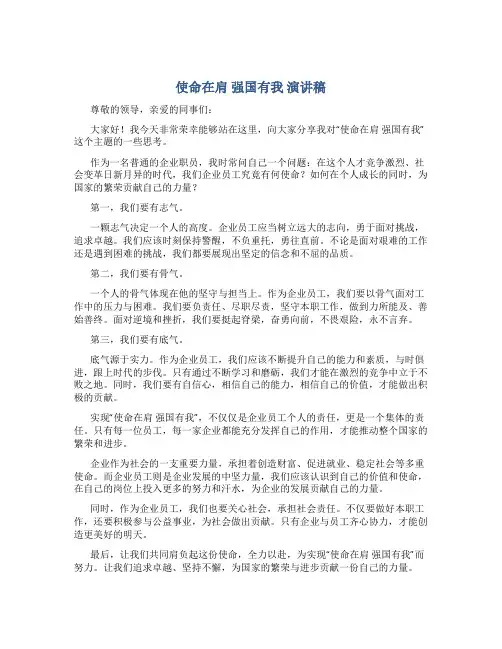 使命在肩强国有我演讲稿800字志气骨气底气议论文