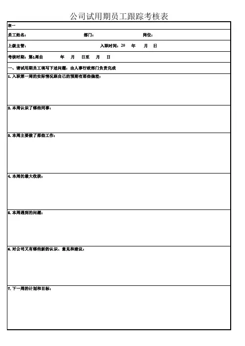 公司试用期员工跟踪考核表