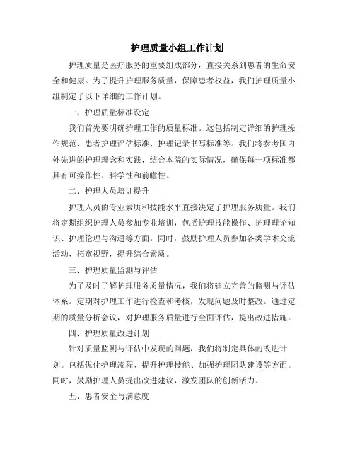 护理质量小组工作计划