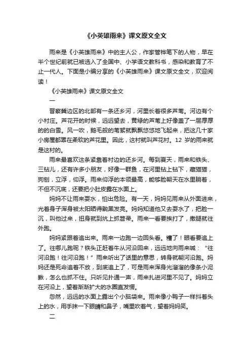 《小英雄雨来》课文原文全文
