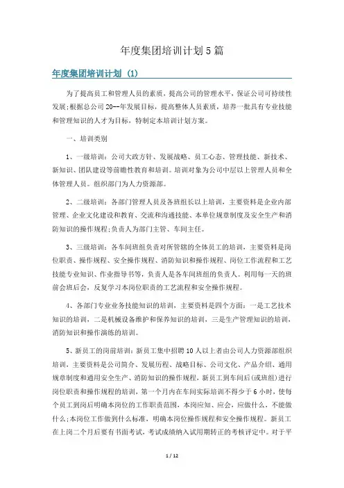 年度集团培训计划5篇