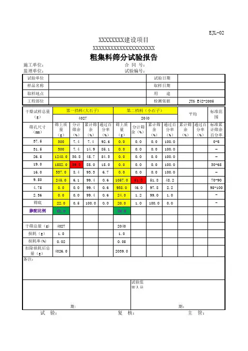 粗集料筛分试验报告及级配合成模板