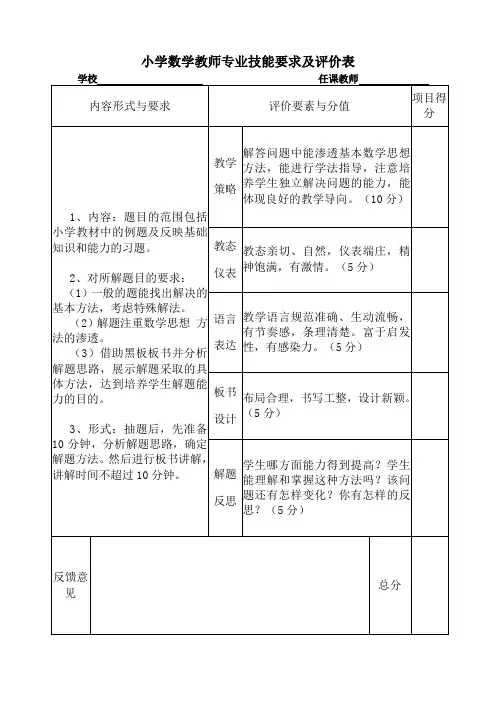 中小学教师专业技能要求及评价标准(各科都有)