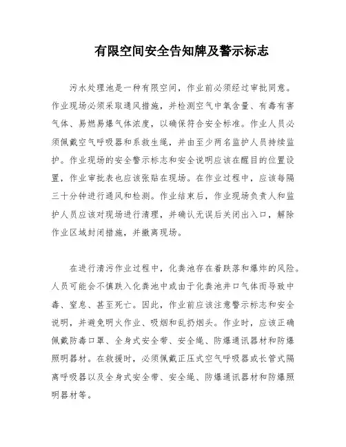 有限空间安全告知牌及警示标志
