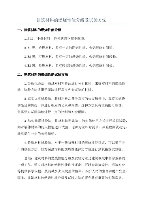 建筑材料的燃烧性能分级及试验方法