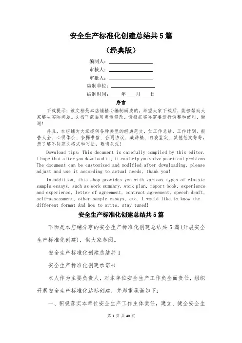安全生产标准化创建总结共5篇