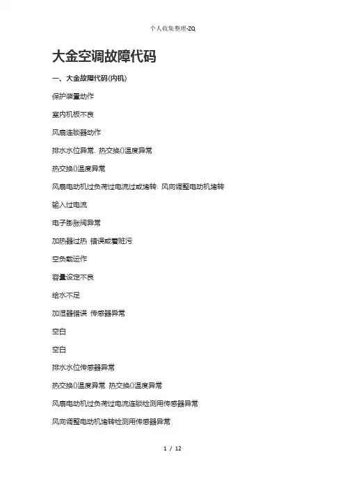 大金空调故障代码汇总