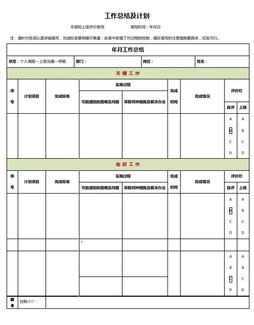 工作计划及工作总结表格模版