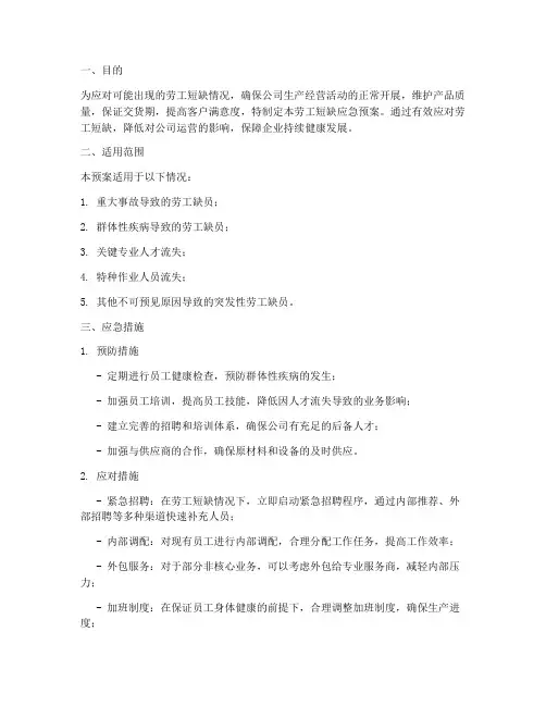 劳工短缺应急预案