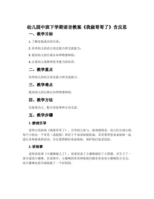 幼儿园中班下学期语言教案《我做哥哥了》含反思