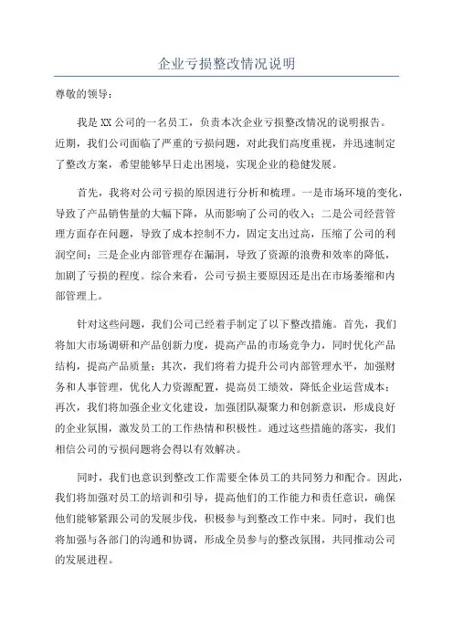 企业亏损整改情况说明