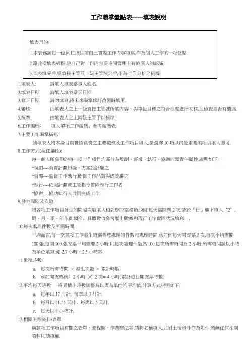 工作执掌盘点表--填写详细说明