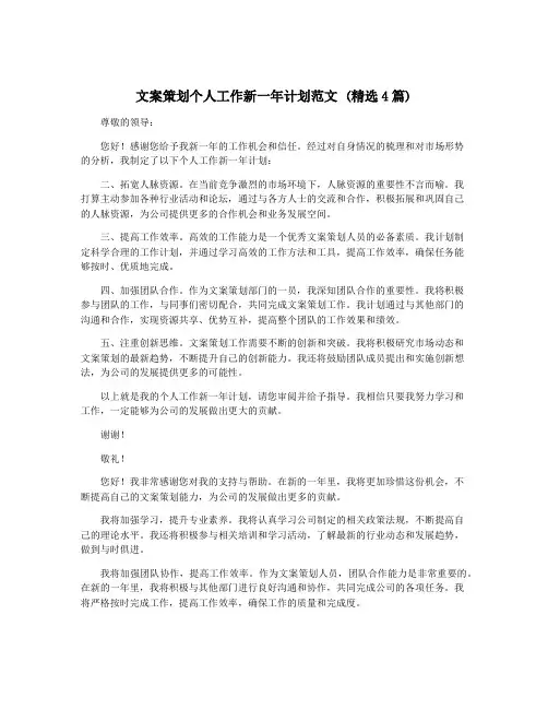 文案策划个人工作新一年计划范文 (精选4篇)