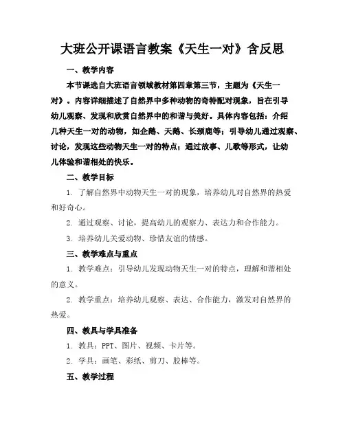 大班公开课语言教案《天生一对》含反思