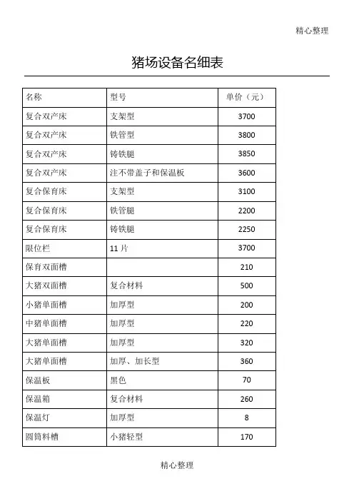猪场设备名细表